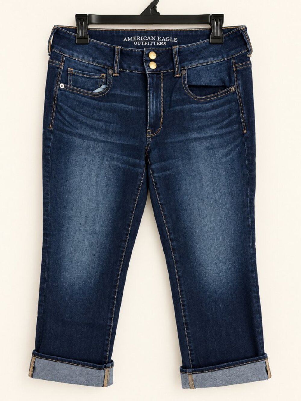 American Eagle Artist Crop Dark Wash Double Button Jeans 12 Regular